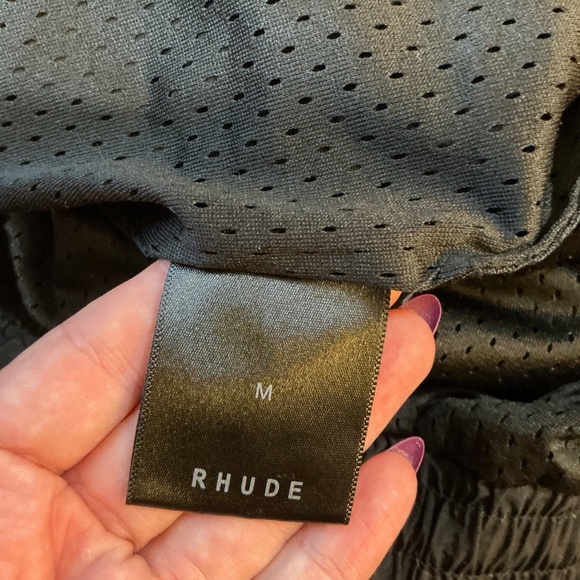 Rhude  Cross Hair Black Nylon Logo Shorts Men’s Medium Drawstring - Picture 10 of 11